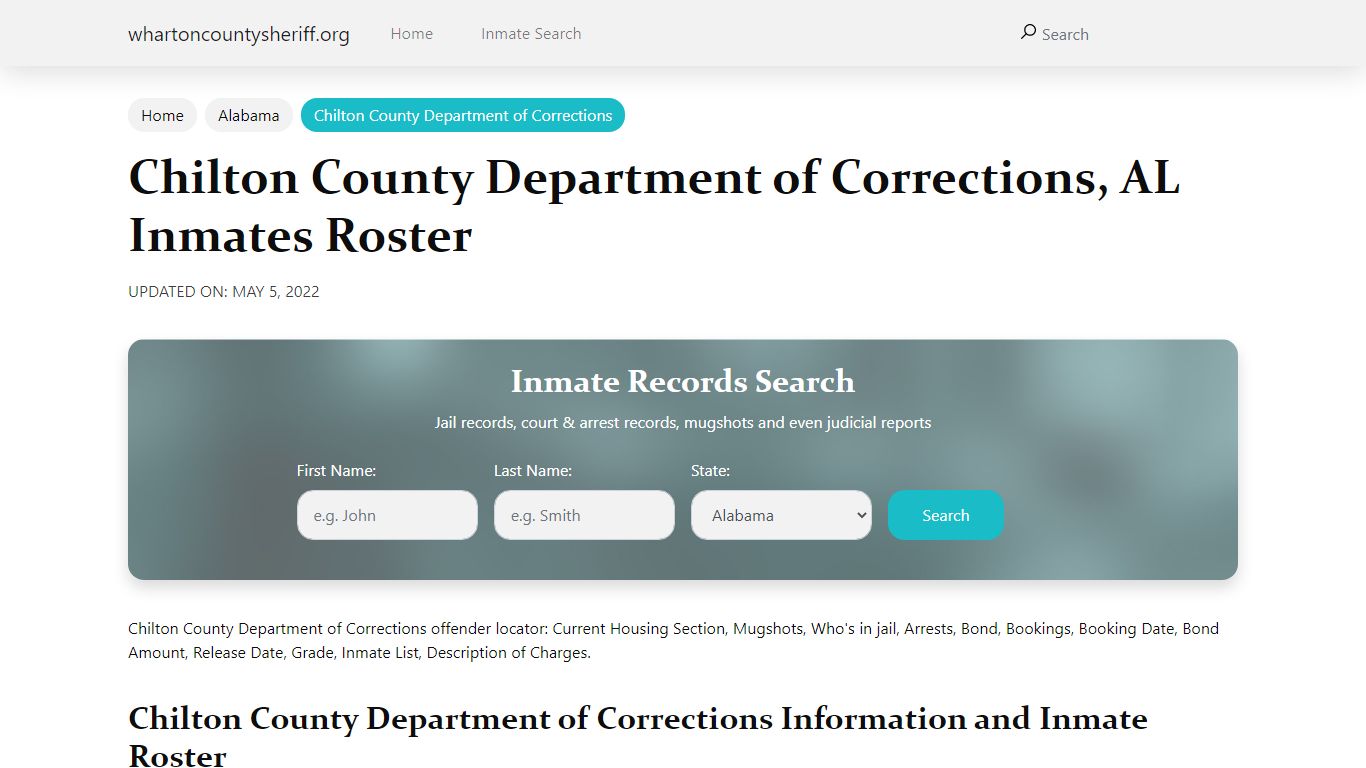 Chilton County Department of Corrections, AL Jail Roster ...